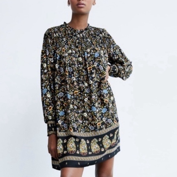 ZARA New Printed Round Neck Mini Dress babydoll - Picture 1 of 10